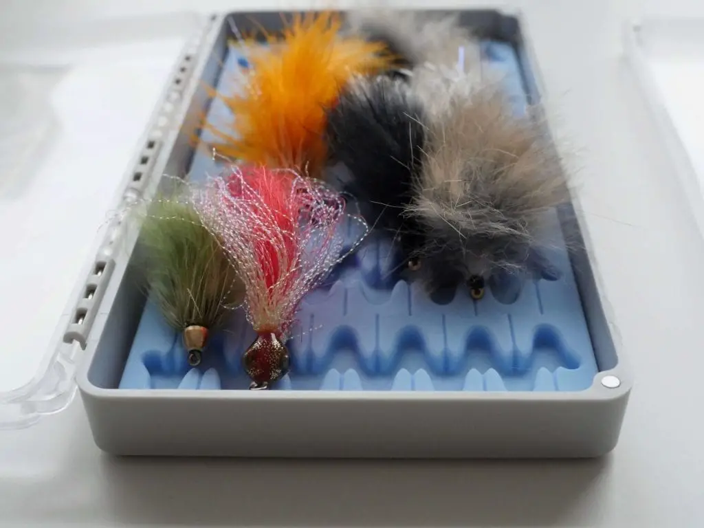 Streamers in fly fishing box