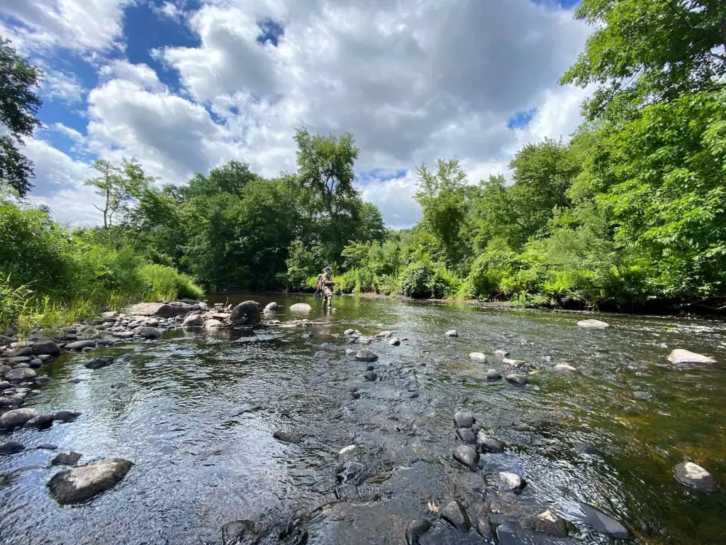 What is Fly Fishing? Fly Fisherman Fishing a Small River