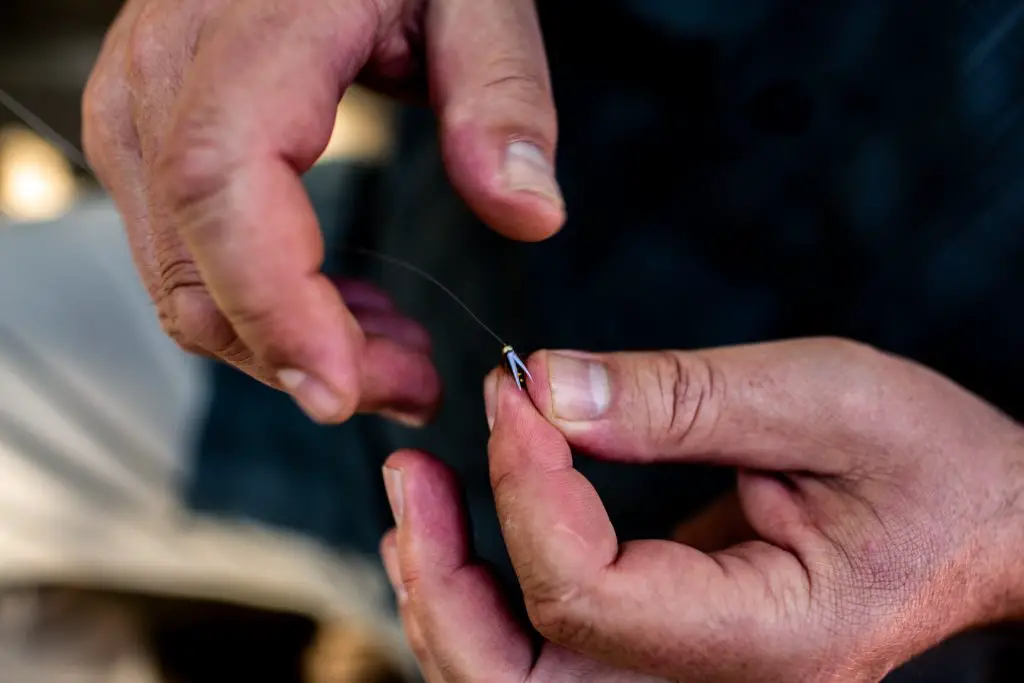 Tippet attached to a fly