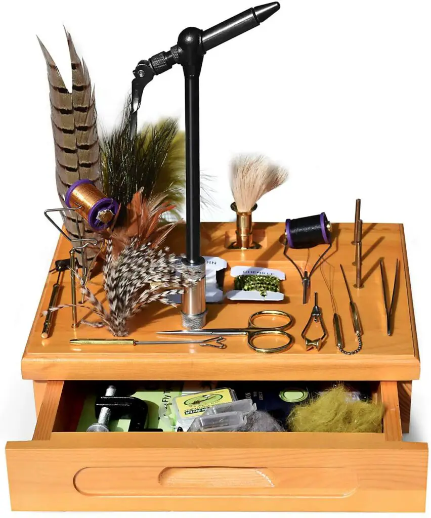 Creative Angler Wooden Fly Tying Station with Tools and Materials