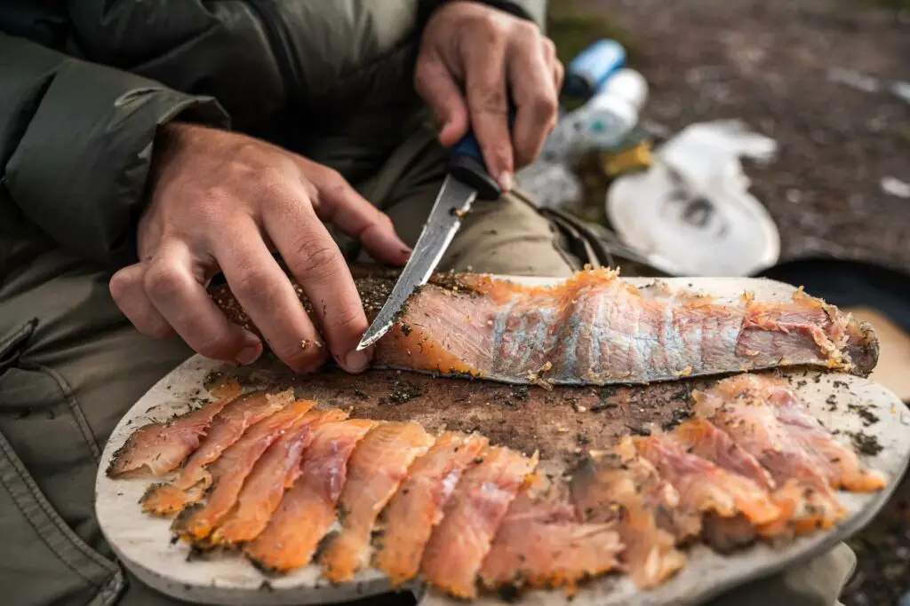 Slicing fresh fish