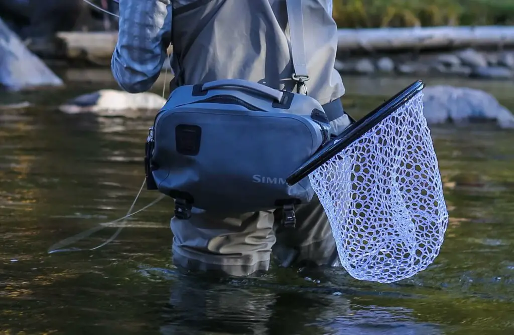 A waterproof fly fishing hip pack