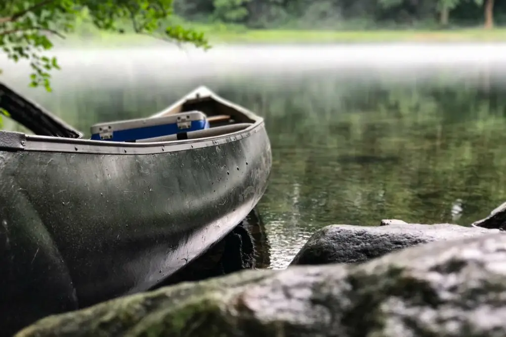 Fishing cooler in canoe