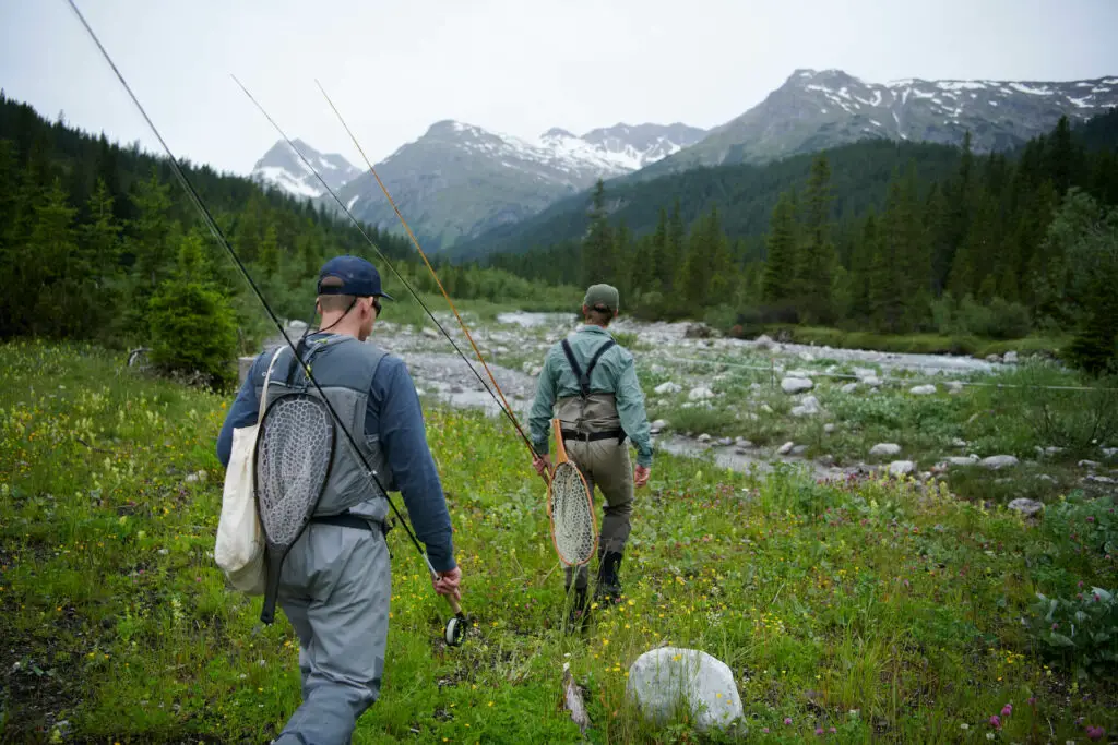 Fly fishermen on mountain stream