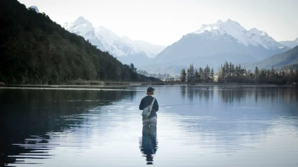 A fly fisherman in the water