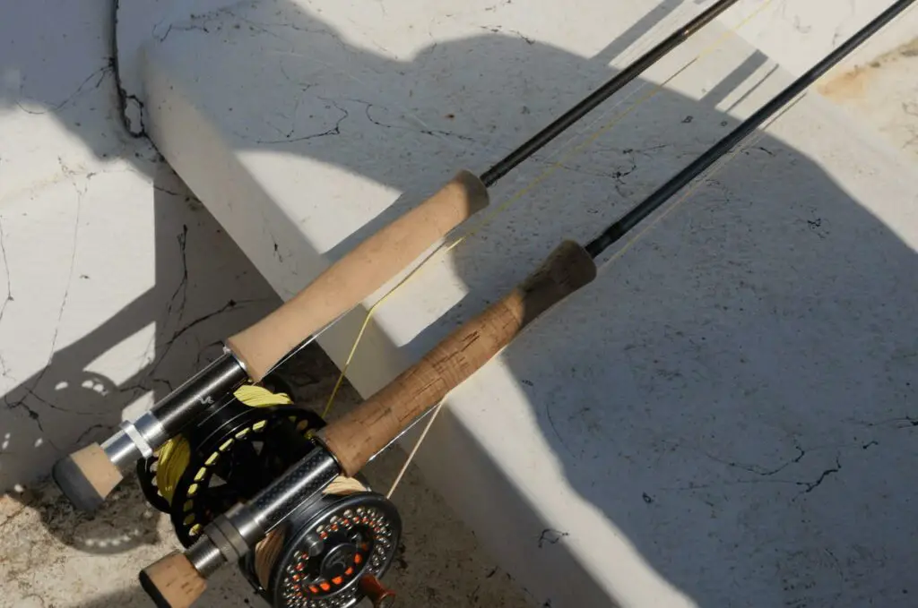 Two saltwater fly rods in a boat