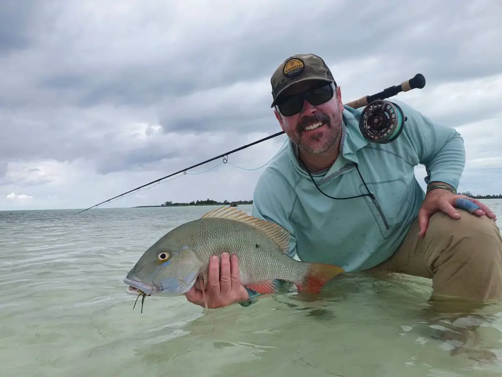 A mutton snapper caught on the fly