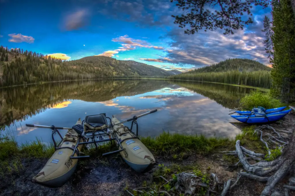 Fly Fishing Pontoon Boats on the shore of a lake