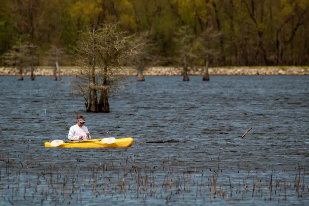 Fisherman in Fishing Kayak in Marshlands