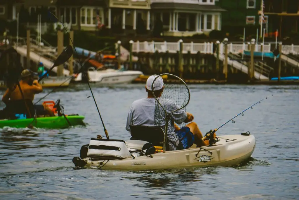 Fishermen on fishing kayaks