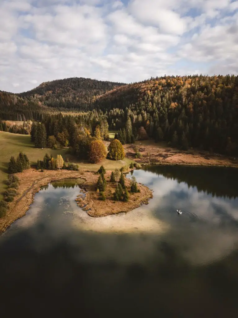 Remote lake aerial view