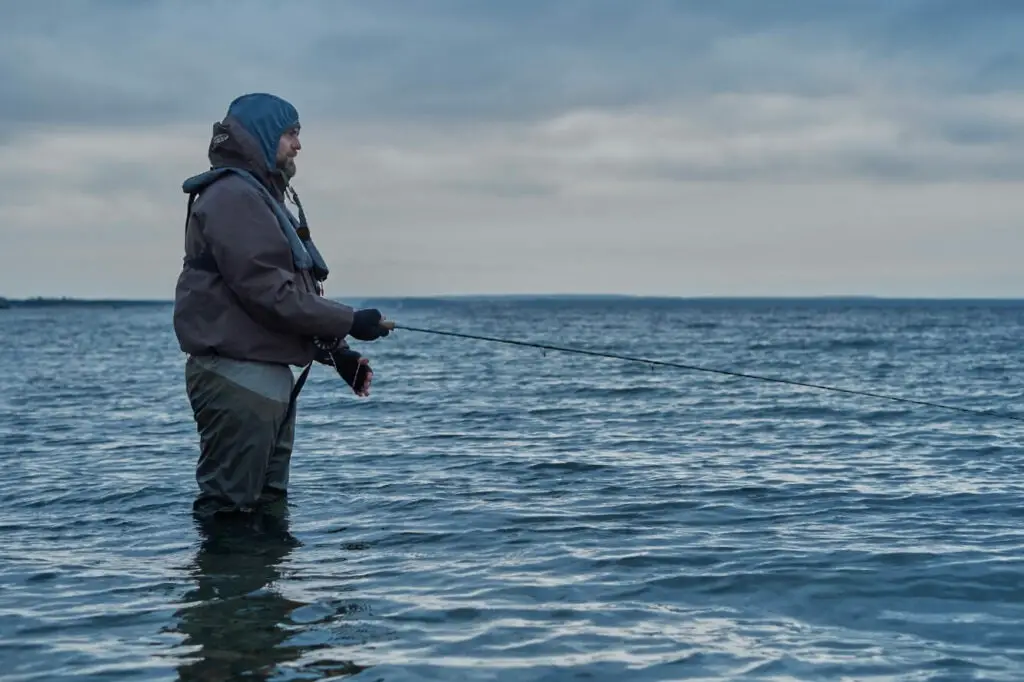 Fly Fisherman in the Baltic Sea fishing for Winter Seatrout