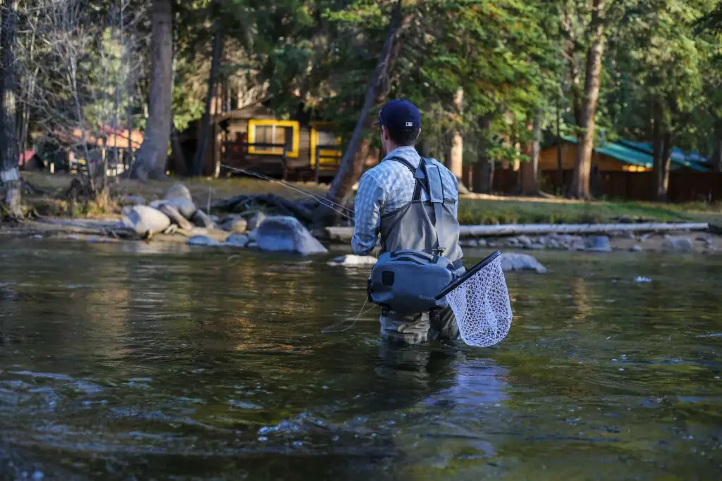 Wading and fly fishing a river