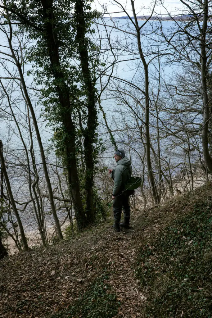 Walking down to the beach to fly fish for sea trout