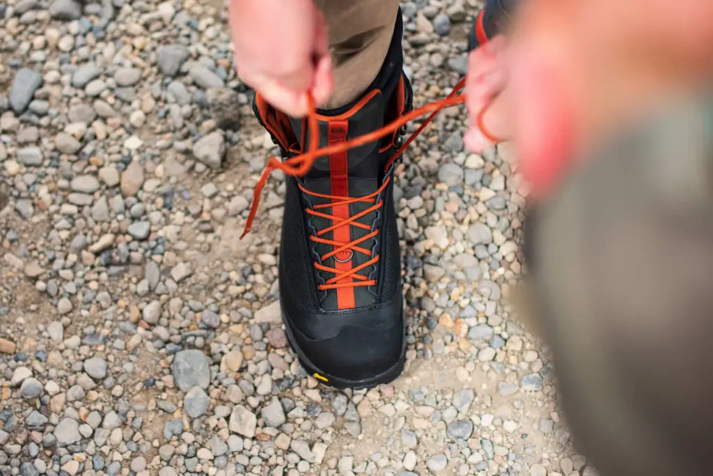 Lacing system on the new Simms G4 Pro Wading Boots