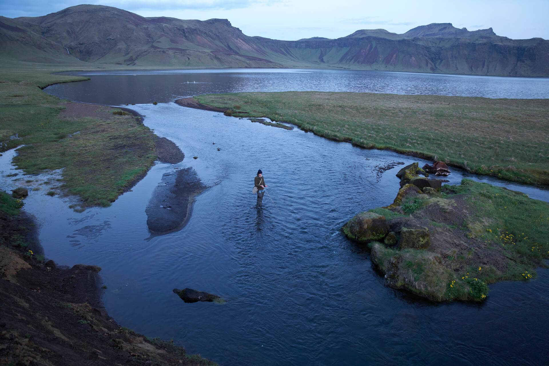 Fishing a creek in Iceland