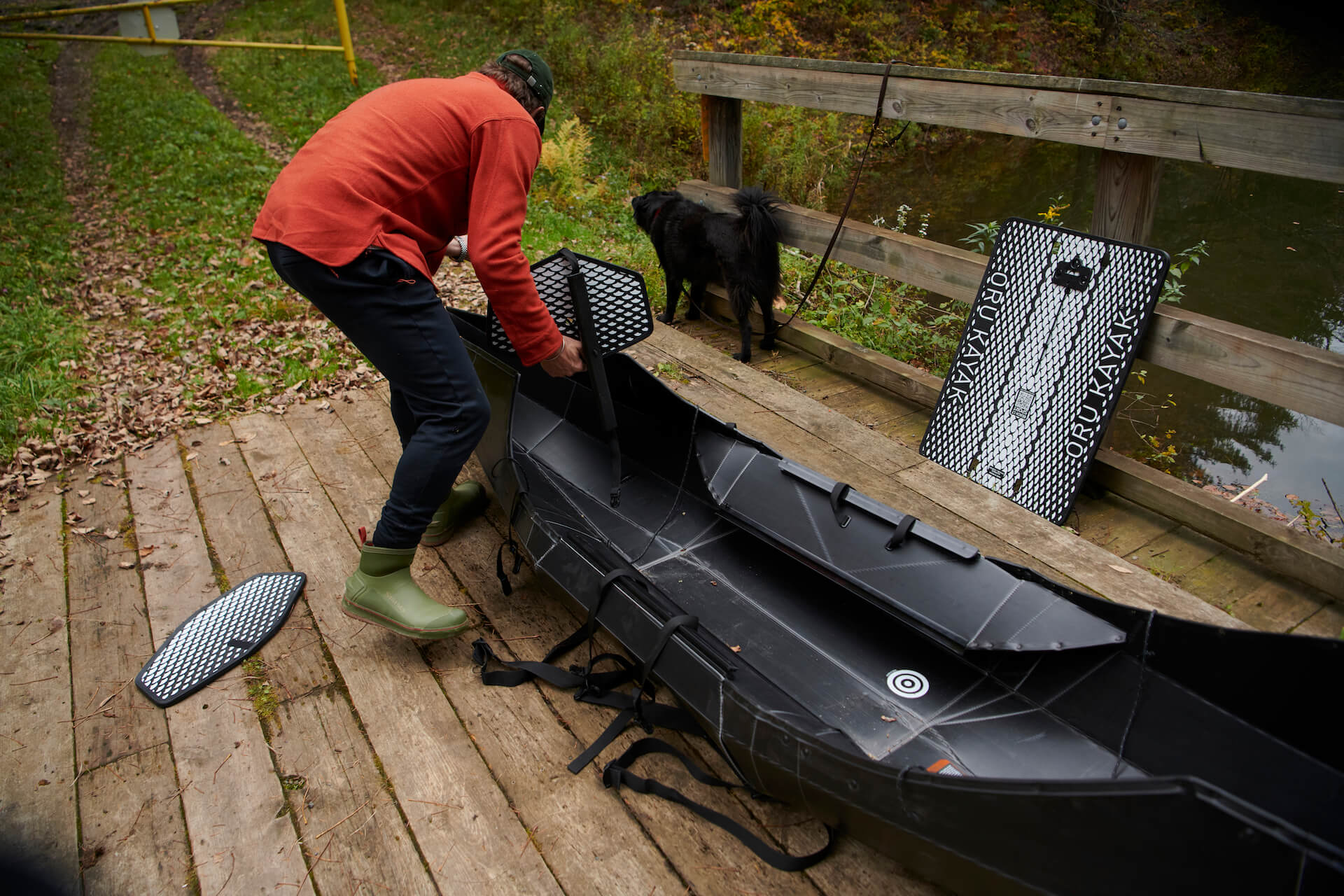 Putting the foot rest into the Oru Beach Kayak