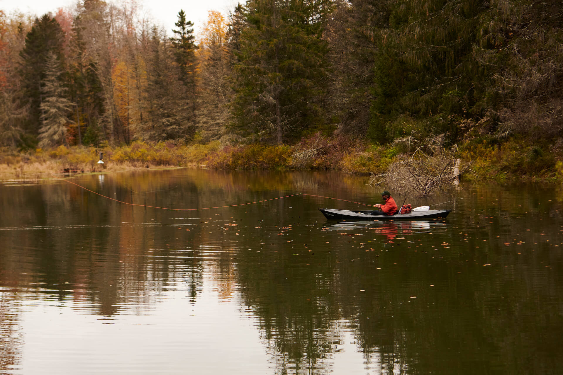 Casting a fly rod from the Oru Beach LT kayak