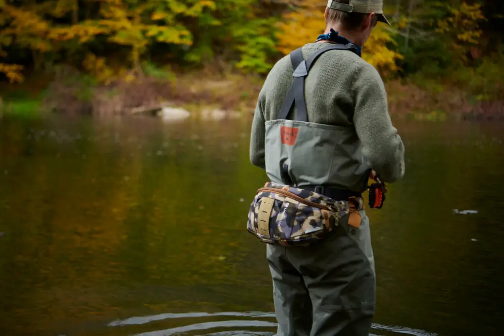 Umpqua Fly Fishing Waist Pack in action and Simms Freestone Waders Z