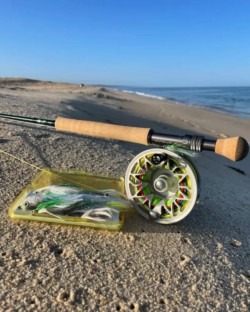 Abel Rove Fly Reel with streamers on beach