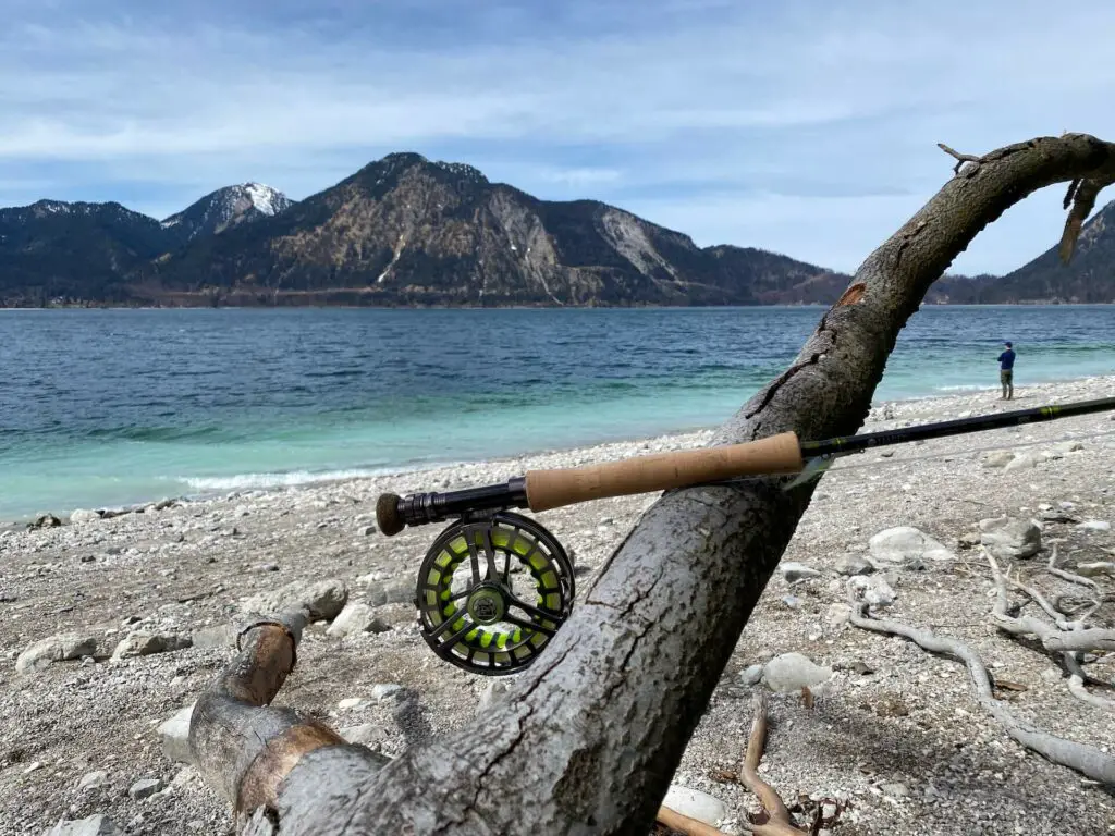 Hardy Ultradisc LA Fly Reel on lake shore