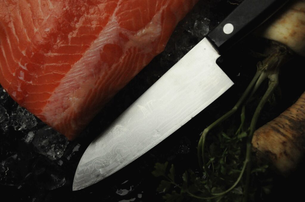 Knife and salmon
