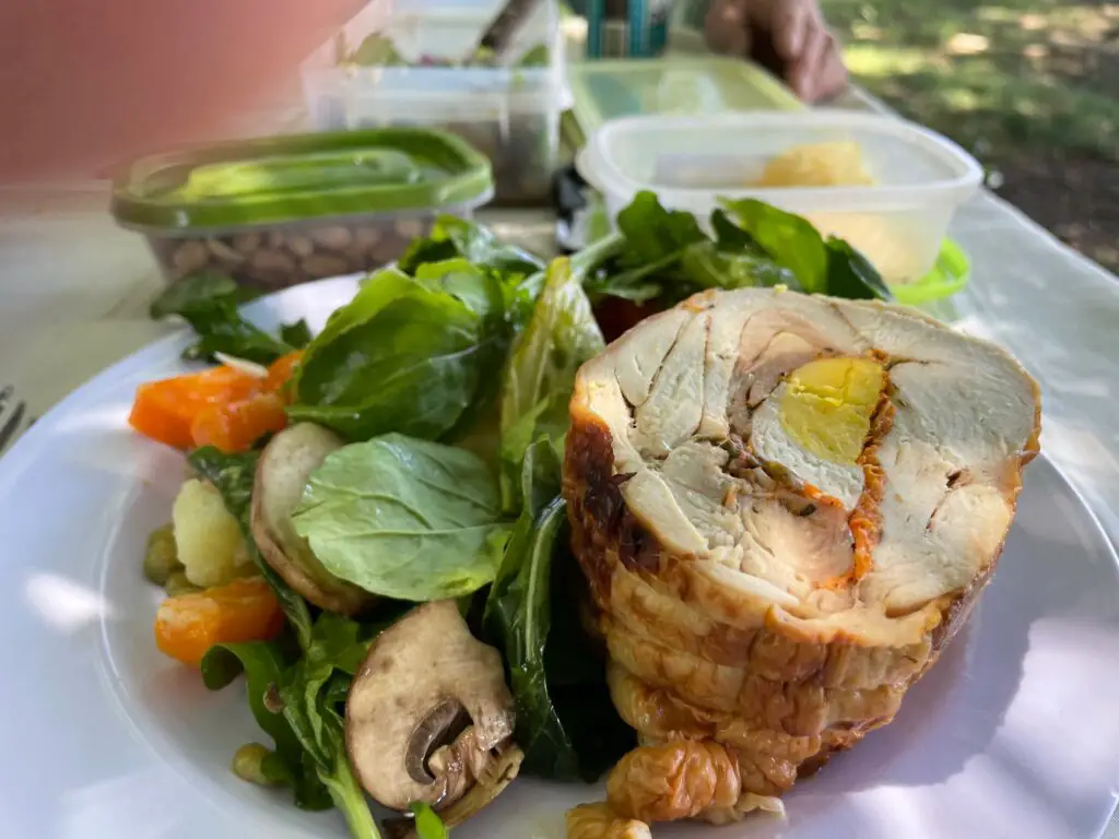 Lunch time provides a shady break from the summer sun and usually features a cold beer and meal
prepared by the lodge’s kitchen staff. (Photos by Jim Schmiedeskamp)