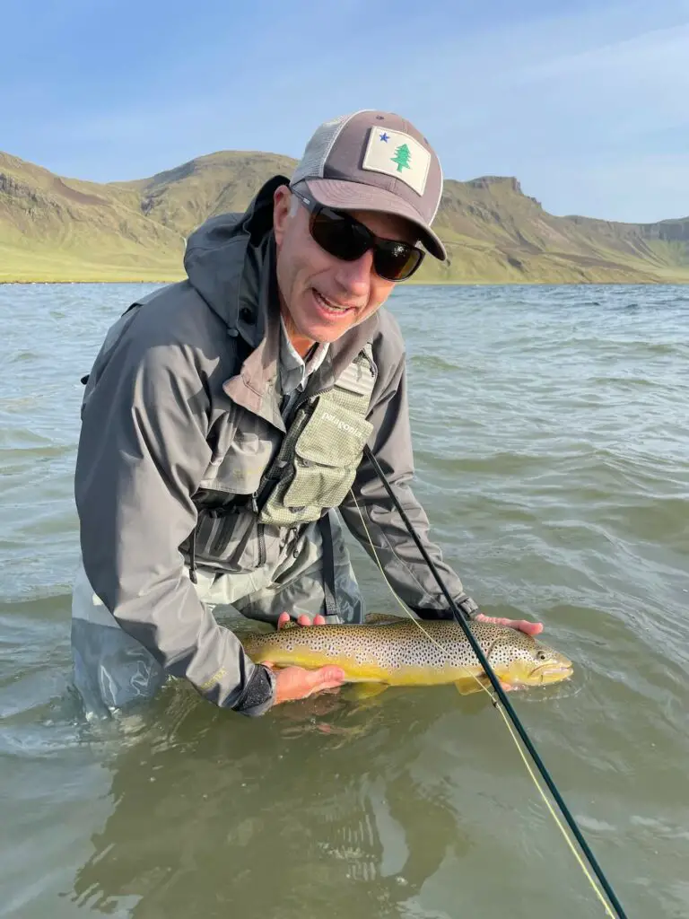 Fly fisherman wearing the Suncloud Boone sunglasses while fishing for trout in Iceland