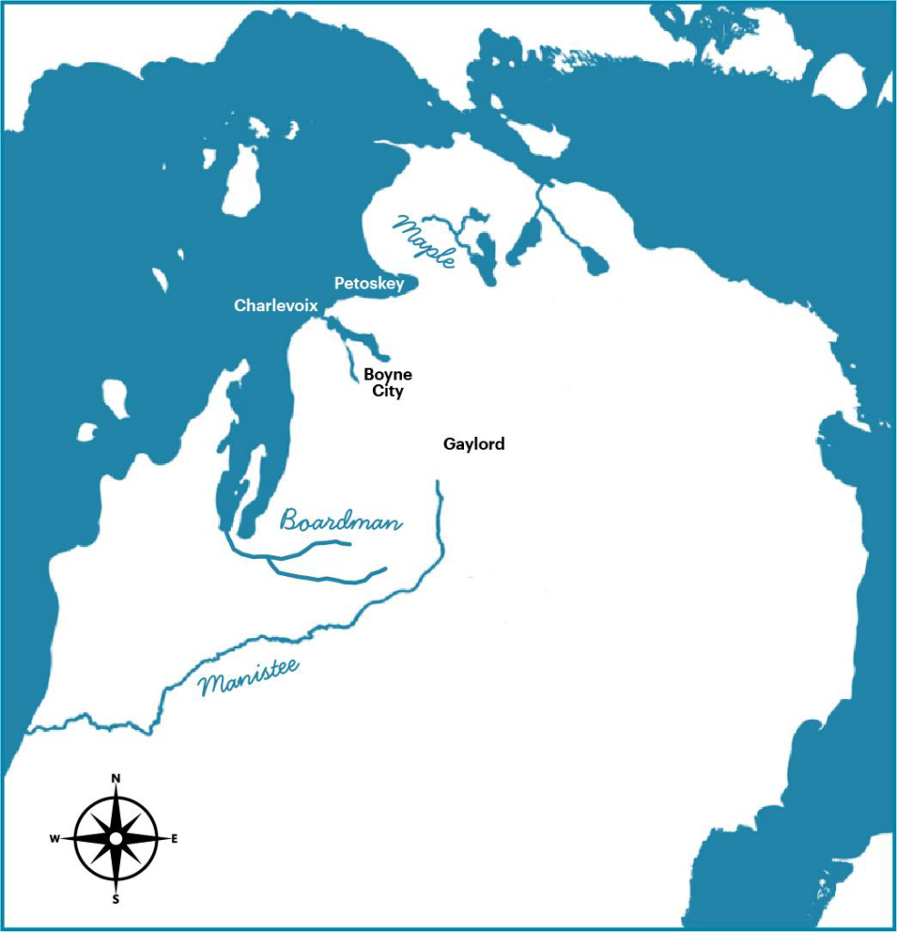 The Upper Manistee River, Boardman River, and Maple River systems were selected for 2025 grayling egg stocking. All rivers are located in the northern section of Michigan’s Lower Peninsula