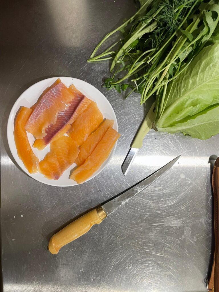 Rapala4 Fish'n Fillet Knife on metal kitchen counter