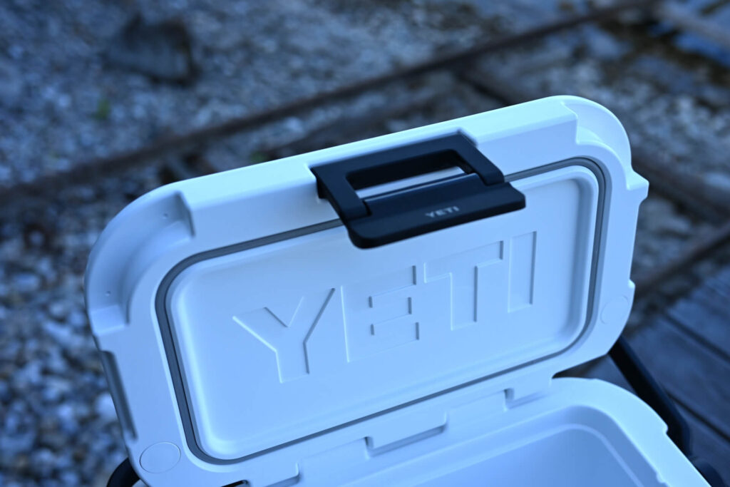 Open YETI Roadie 8 showing its insulated lid and interior