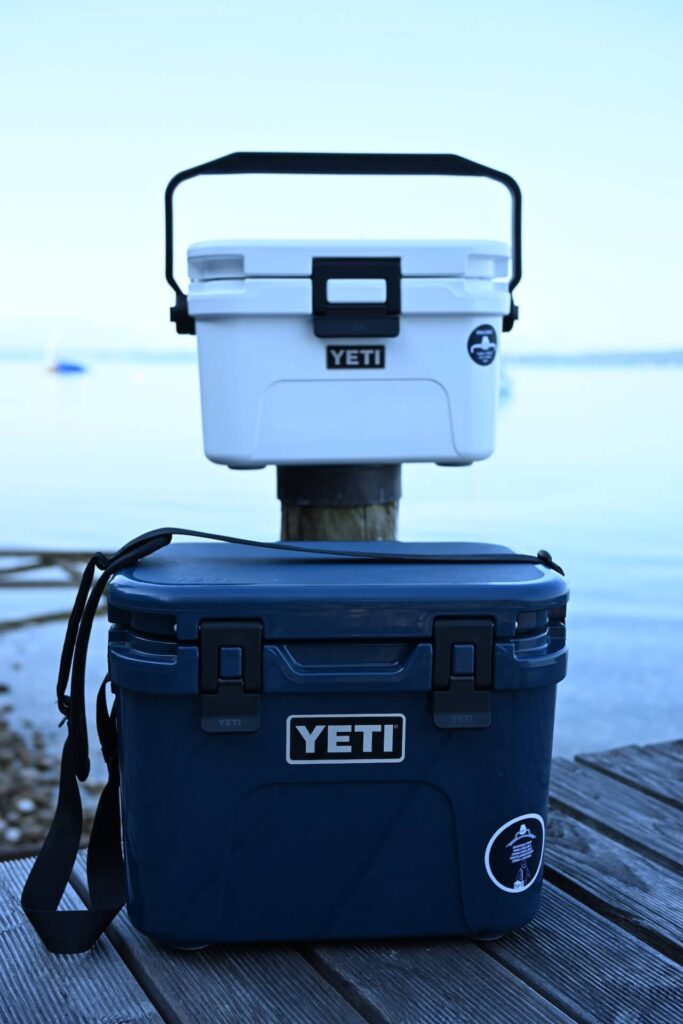 YETI Roadie 8 and Roadie 15 hard coolers shown side by side