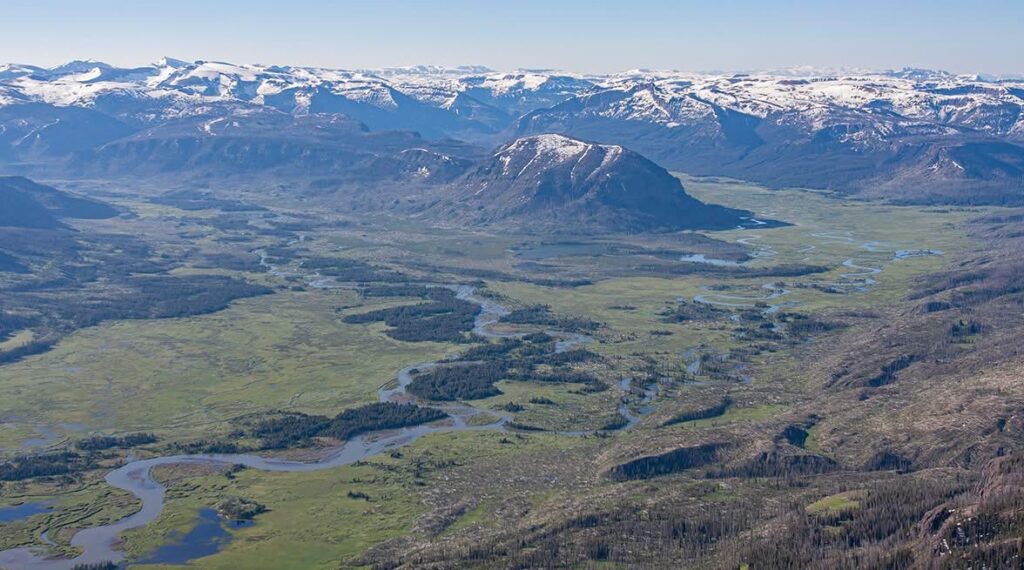 Thorofare Creek and Yellowstone River confluence below Hawk’s Rest