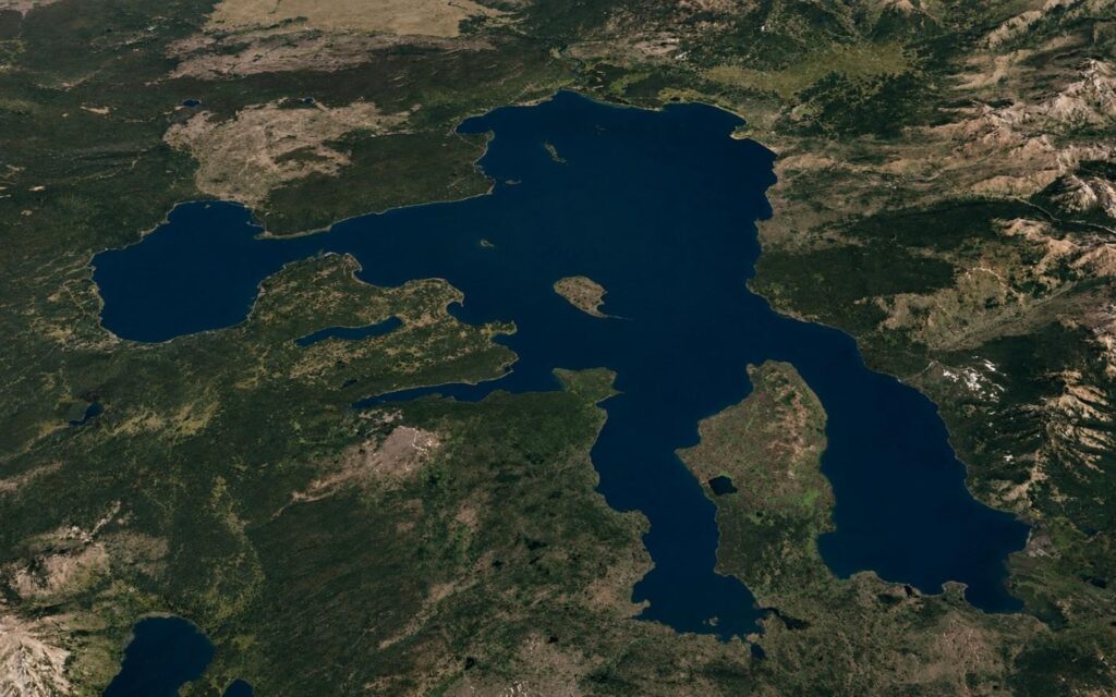 Satellite view of Yellowstone Lake in Yellowstone National Park
